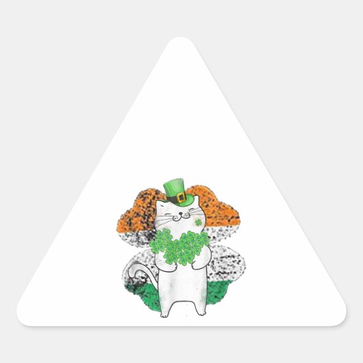 Cute Cat Leprechaun With Shamrocks St Patricks Day 三角形シール (正面)