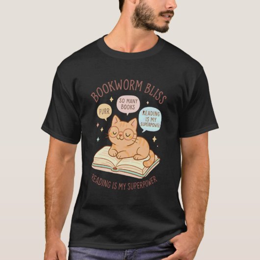 Cute Cat Librarian Book Reader Collector Book Worm Tシャツ (正面)