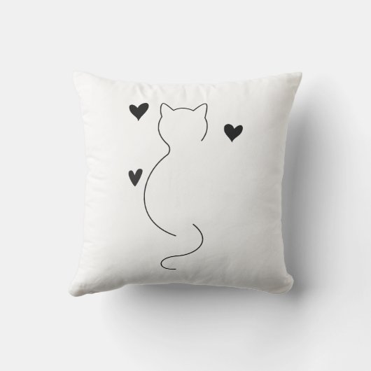 Cute cat line drawing, with three hearts クッション (裏面)
