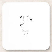 Cute cat line drawing, with three hearts コースター (正面)