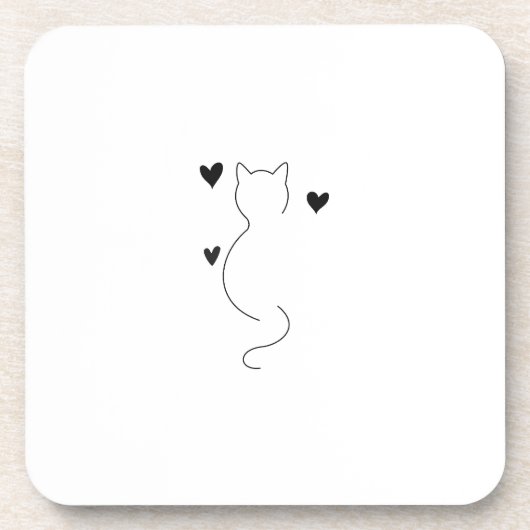 Cute cat line drawing, with three hearts コースター (正面)
