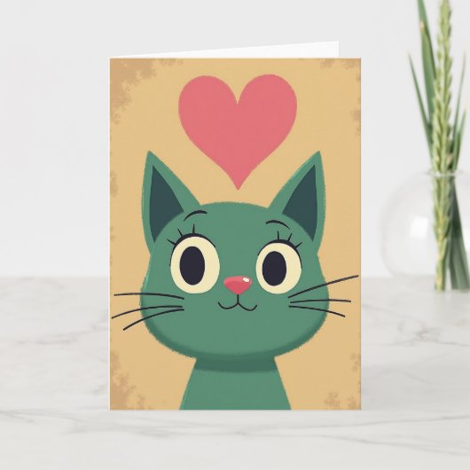 Cute Cat Love Heart Card カード (正面)