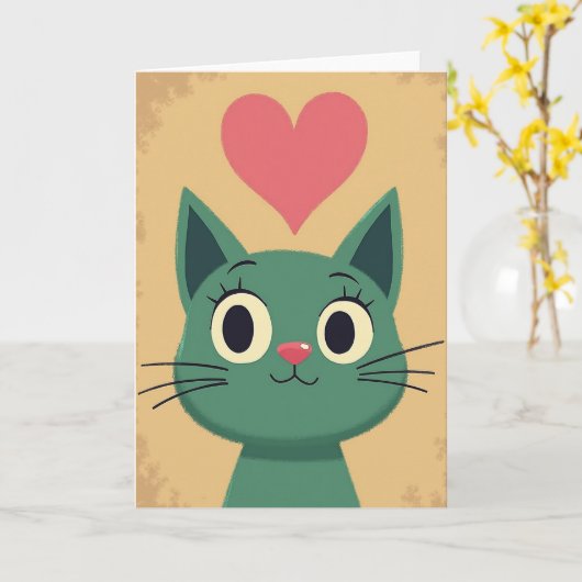 Cute Cat Love Heart Card カード (黄色い花)