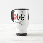 Cute Cat LOVE Typography with Red Paw トラベルマグ (正面左)