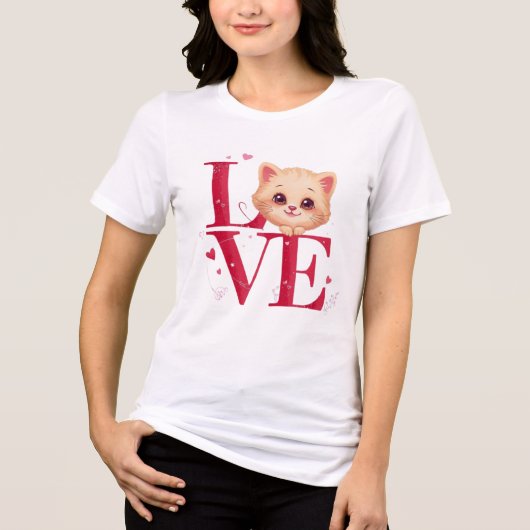 Cute Cat LOVE Valentine’s Day Gift トライブレンドＴシャツ (正面)