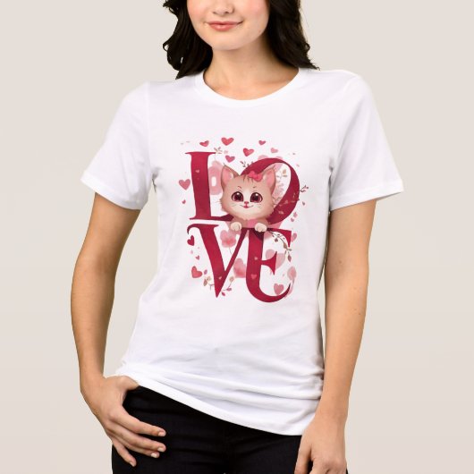 Cute Cat LOVE Valentine’s Day Gift トライブレンドTシャツ (正面)