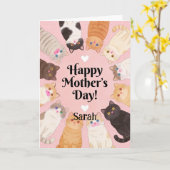 Cute Cat Lover Happy Mothers Day  カード (黄色い花)