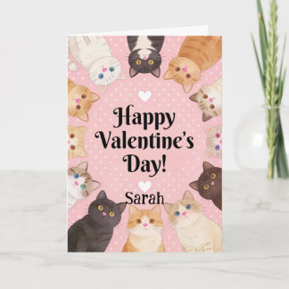 Cute Cat Lover Polka Dots Happy Valentine's Day  カード