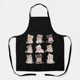 Cute Cat Lover's Kitchen Adorable Pink Bow Kittens エプロン