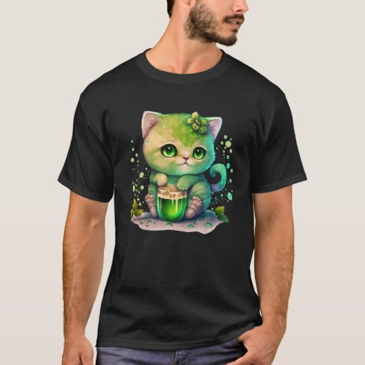 Cute Cat Loves Beer St Patrick s Day Cat   2 Tシャツ (正面)