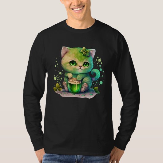 Cute Cat Loves Beer St Patrick s Day Cat   2 Tシャツ (正面)