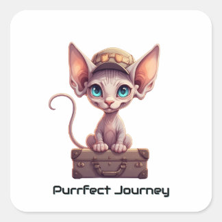 Cute Cat Luggage Tag  Gift for Cat Lovers & Travel スクエアシール