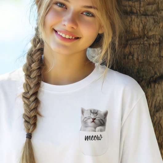 Cute Cat Meow Fake Pocket Watercolor Kids Tシャツ