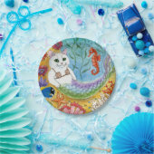 Cute Cat Mermaid Beach Paper Plate ペーパープレート (パーティー)
