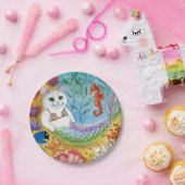 Cute Cat Mermaid Beach Paper Plate ペーパープレート (パーティー)