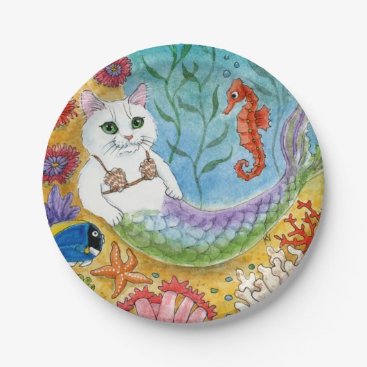 Cute Cat Mermaid Beach Paper Plate ペーパープレート (正面)