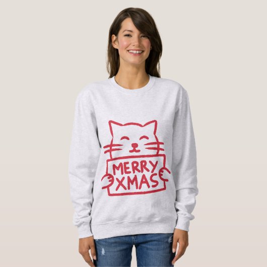 Cute Cat Merry Xmas スウェットシャツ (正面フル)