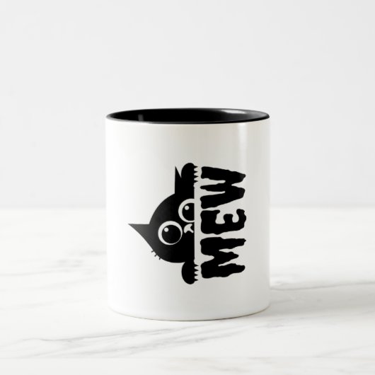 Cute Cat & “Mew” Text – Funny Cat Lover Mug (11 oz ツートーンマグカップ (中央)