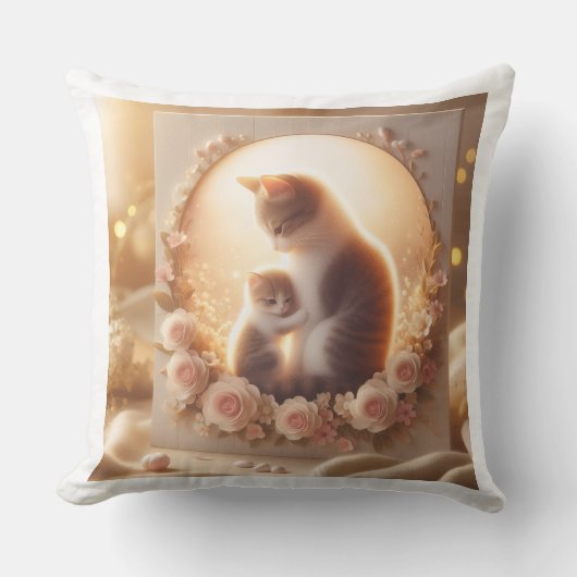 Cute Cat Mom Throw Pillow – Mother’s Day Gift クッション (正面)