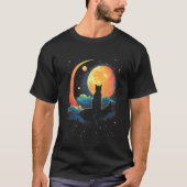 Cute Cat Motifs Cat With Moon Night Space Cat Tシャツ (正面)