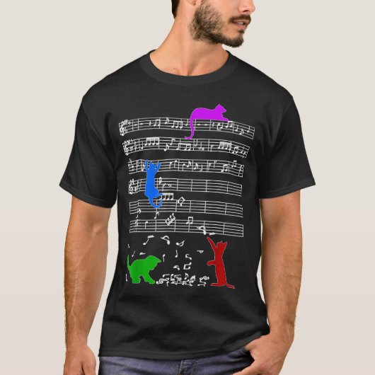 Cute Cat Music Notes Kitty Piano Tシャツ (正面)