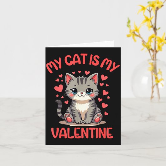 Cute Cat, My Cat Is My Valentine, Single For Valen カード (黄色い花)