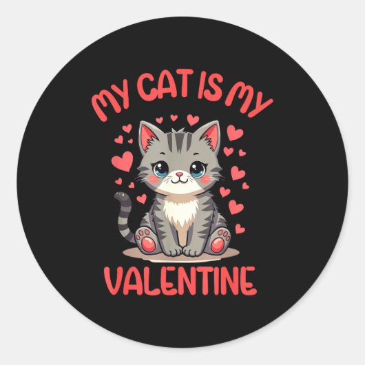 Cute Cat, My Cat Is My Valentine, Single For Valen ラウンドシール (正面)