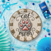 Cute Cat Nom Paw Print Rustic ペーパープレート (パーティー)