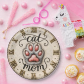 Cute Cat Nom Paw Print Rustic ペーパープレート (パーティー)