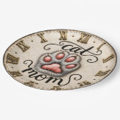 Cute Cat Nom Paw Print Rustic ペーパープレート (アングル)