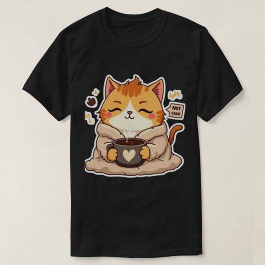 Cute Cat "Not Cake" Coffee Lover Tシャツ (デザイン正面)
