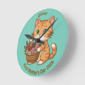 Cute Cat Nursery Wall Clock: Baby Gift ラウンド壁時計 (傾斜)