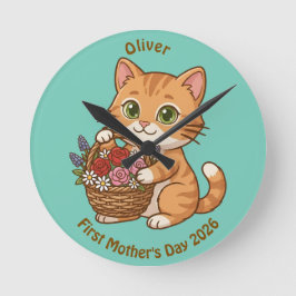 Cute Cat Nursery Wall Clock: Baby Gift ラウンド壁時計