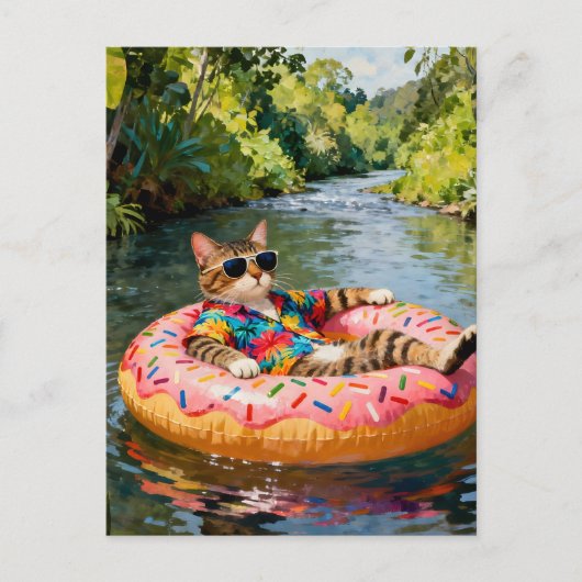 Cute Cat on a Float Trip ポストカード (正面)