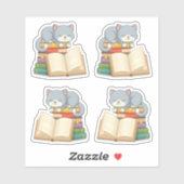 Cute Cat on top of a Book Stack, Set of 4 シール (シート)