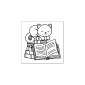 Cute Cat on top of Stack of Books 1x1 ラバースタンプ (インプリント)