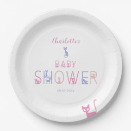 Cute Cat Pastel Color Baby Shower ペーパープレート
