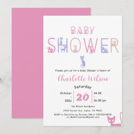 Cute Cat Pastel Color Baby Shower 招待状