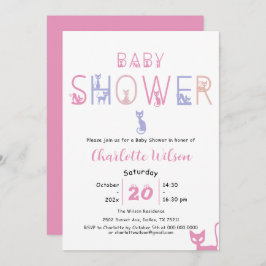 Cute Cat Pastel Color Baby Shower 招待状