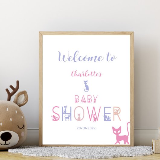 Cute Cat Pastel Color Baby Shower Welcome ポスター