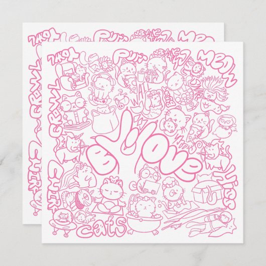 Cute Cat Patten with ASL ILY sign - ASL Design  (正面/裏面)