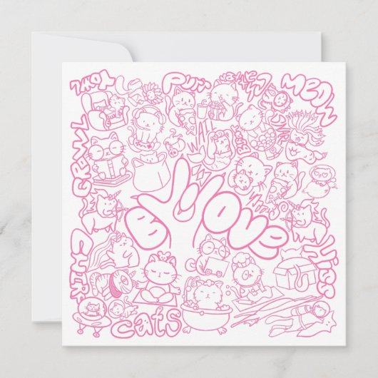 Cute Cat Patten with ASL ILY sign - ASL Design  (正面)