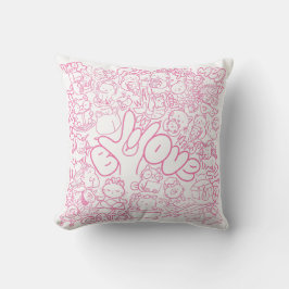 Cute Cat Patten with ASL ILY sign - ASL Design  クッション