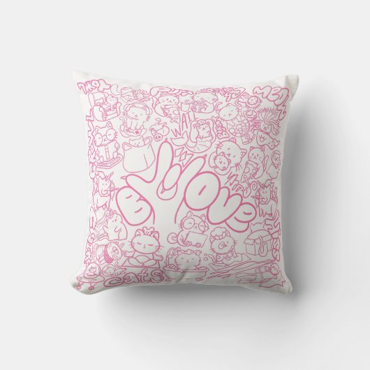 Cute Cat Patten with ASL ILY sign - ASL Design  クッション (正面)