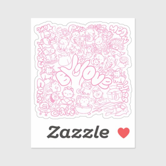 Cute Cat Patten with ASL ILY sign - ASL Design  シール (シート)