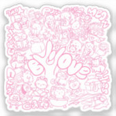 Cute Cat Patten with ASL ILY sign - ASL Design  シール (正面)