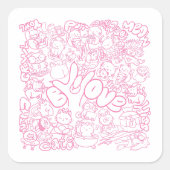 Cute Cat Patten with ASL ILY sign - ASL Design  スクエアシール (正面)