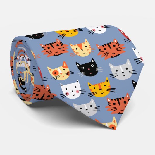 Cute Cat Pattern ネクタイ (ロール)