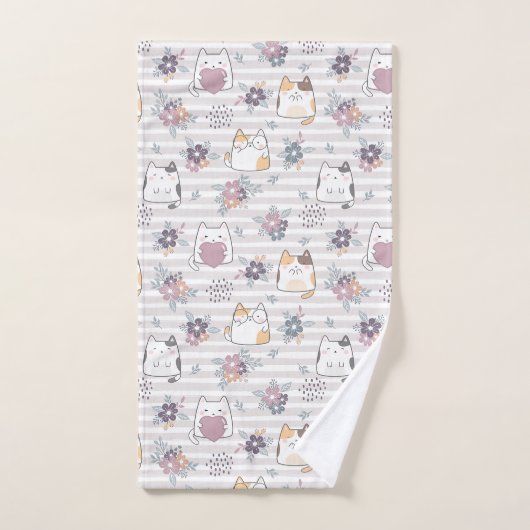 Cute cat pattern バスタオルセット (ハンドタオル)