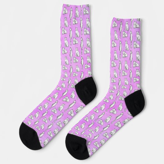 Cute Cat Pattern Purple Novelty ソックス (左)